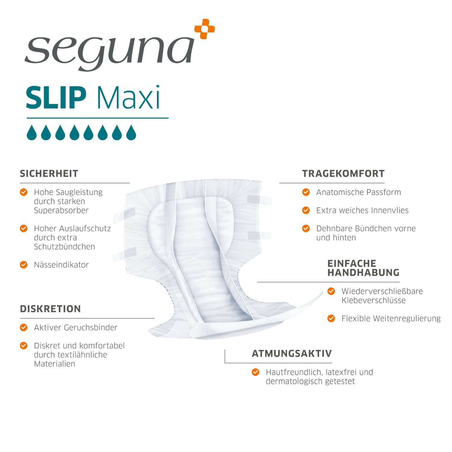 SEGUNA Slip Maxi, Inkontinenz Windeln für Erwachsene, Frauen, Männer, Windeln bei sehr schwerer Blasenschwäche, Stuhlinkontinenz (XL Sparpaket (3 x 16 Stück))