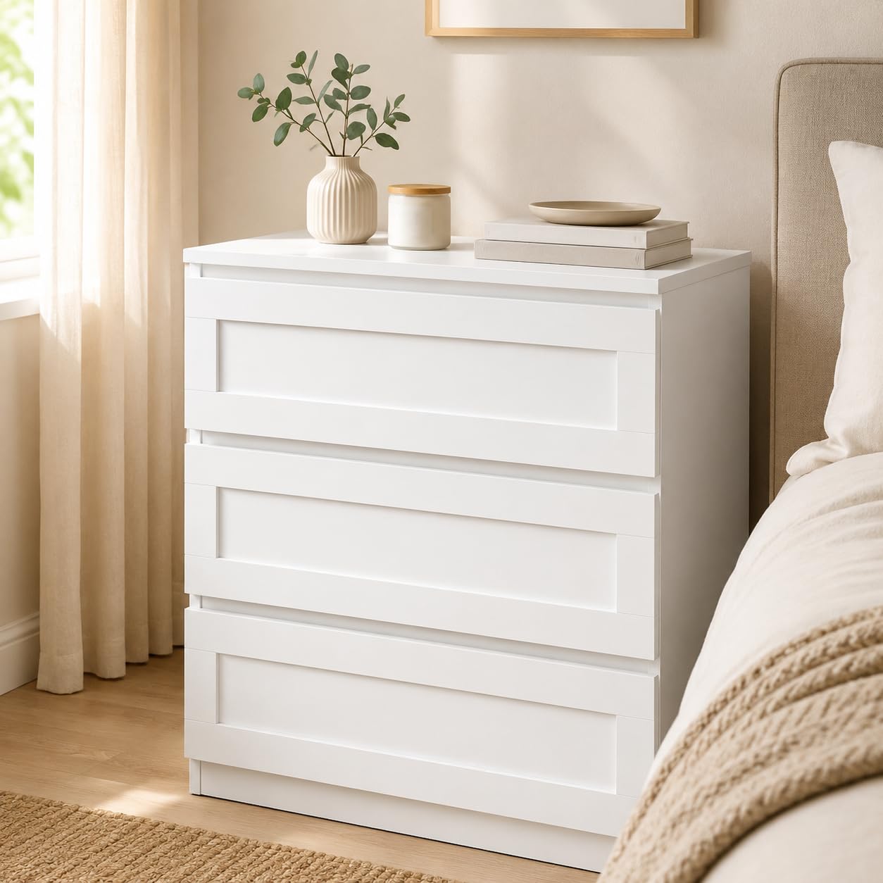 Cajonera Blanca Cómoda Dormitorio 3 Cajones 70 cm Ancho