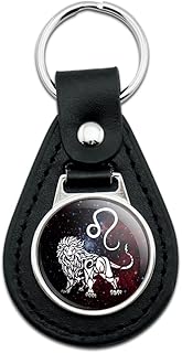 Black Leather Leo Lion Zodiac Sign Horoscope in Space Keychain