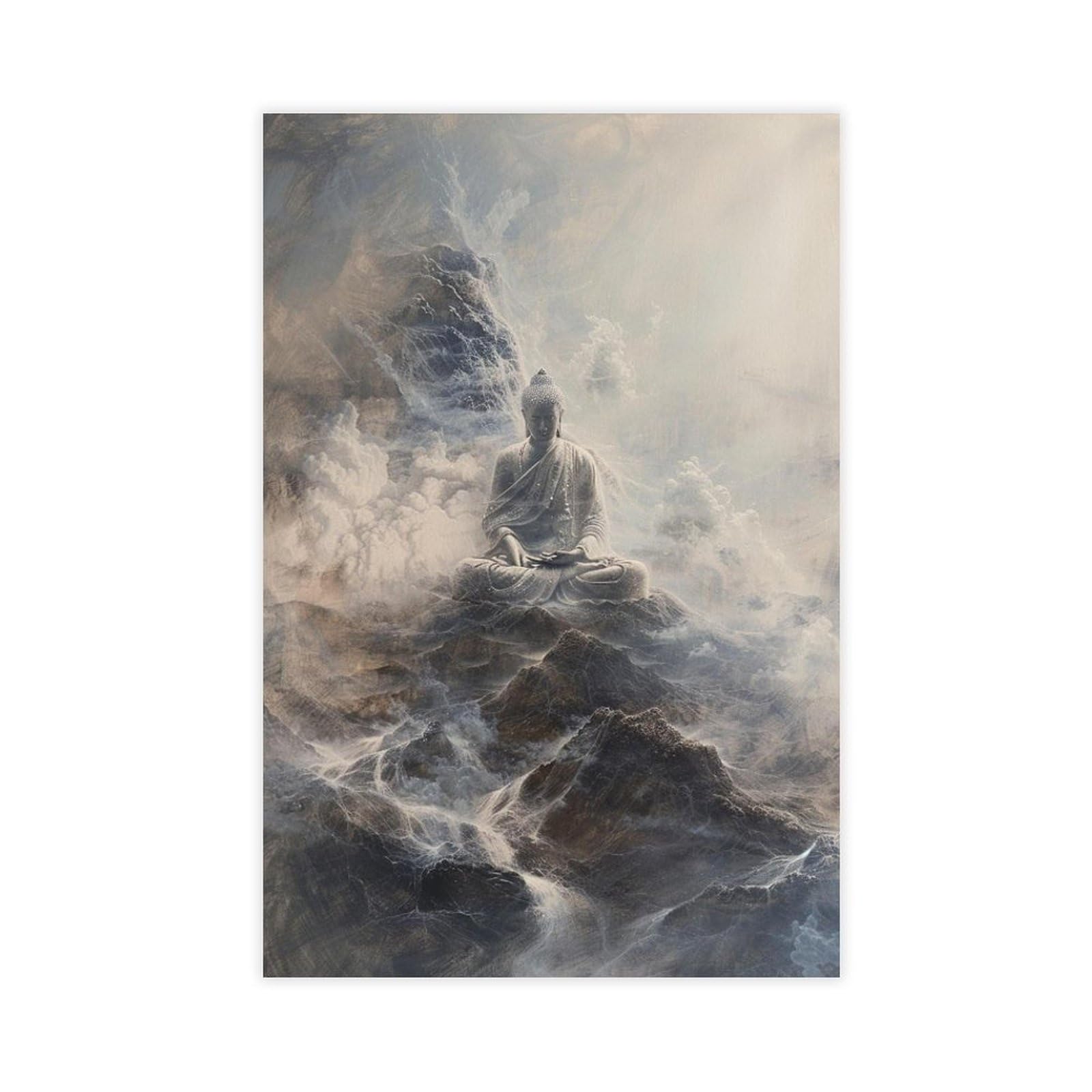 Qnvjqkdsi Unframe Serene Buddha Meditation, Mystical Mountain Landscape Art Canvas Poster Bedroom Decor Landscape Office Room Decor Gift 12" L X 18" W