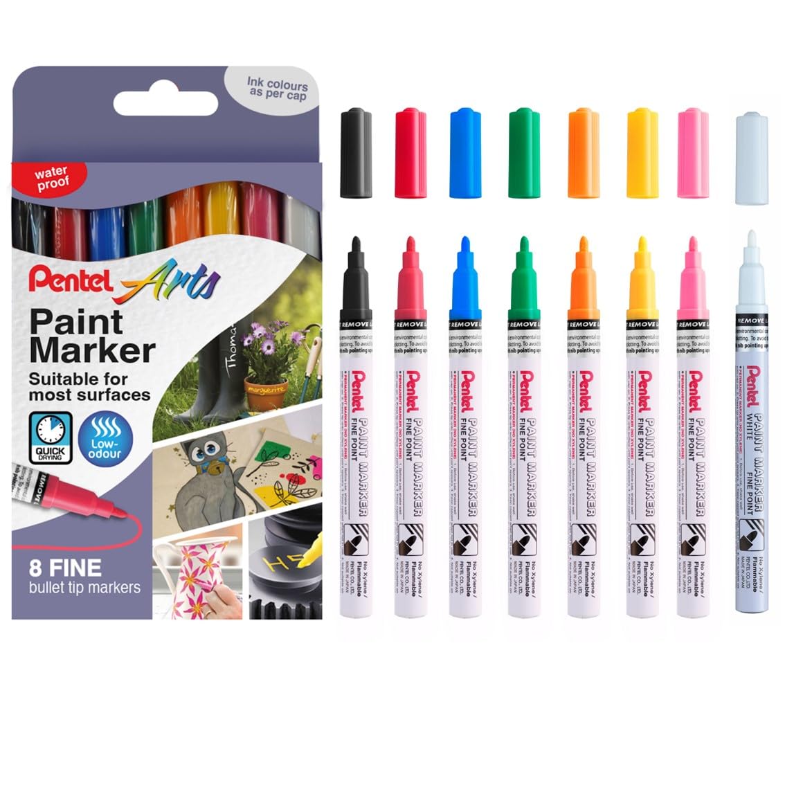 Pentel MSP10 Paint Marker Wallet, Fine 2.9mm Bullet Tip, Standard Colours (8 Marker Pens)