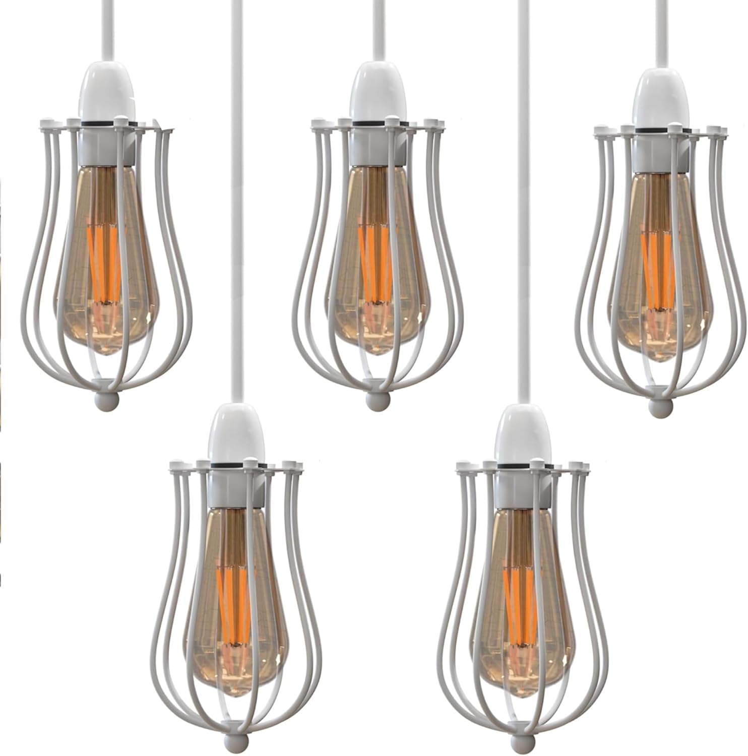 DC VOLTAGE Modern 5 Pack Pendant Light Metal Balloon Wire Cage E27 Bulb Base Easy Fit Hanging Ceiling Lamp Shade Ideal for Kitchen Living Room Hallway Bar Coffee Shop Hotels