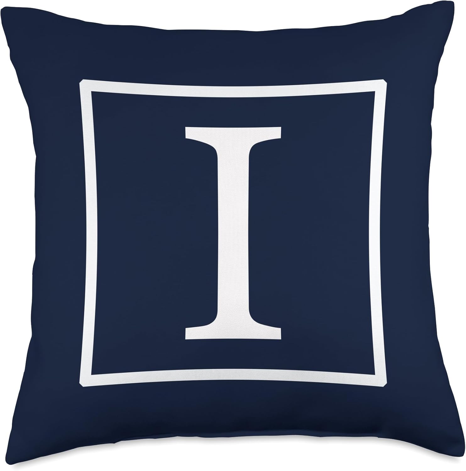 White English Alphabet Letter I Monogram Initial Navy Blue Throw Pillow
