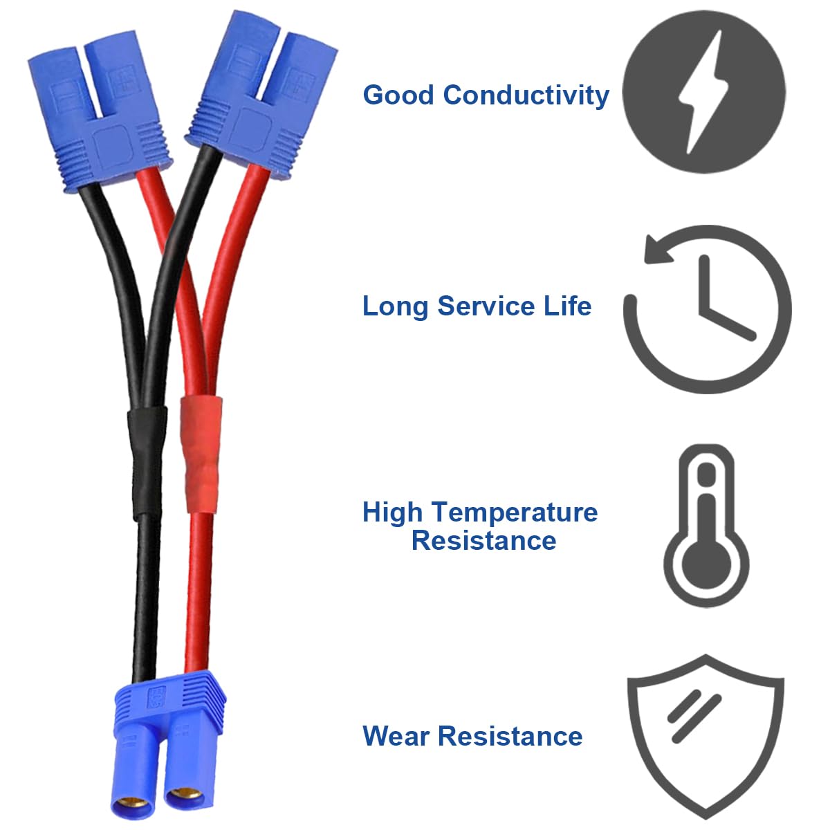 Xiatiaosann Cavo connettore parallelo EC5 da 3 pezzi, cavo per pacco batteria parallelo EC5, adattatore da 1 femmina a 2 maschi, per batteria Lipo RC, aereo FPV, quadricottero