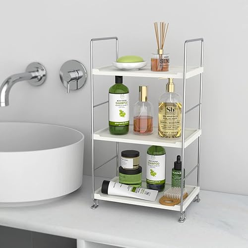 Organizador de baño de 3 niveles para encimera, organizador de maquillaje, soporte de cosméticos, estante de almacenamiento de esquina para cocina, disponible en Yaxa Venezuela