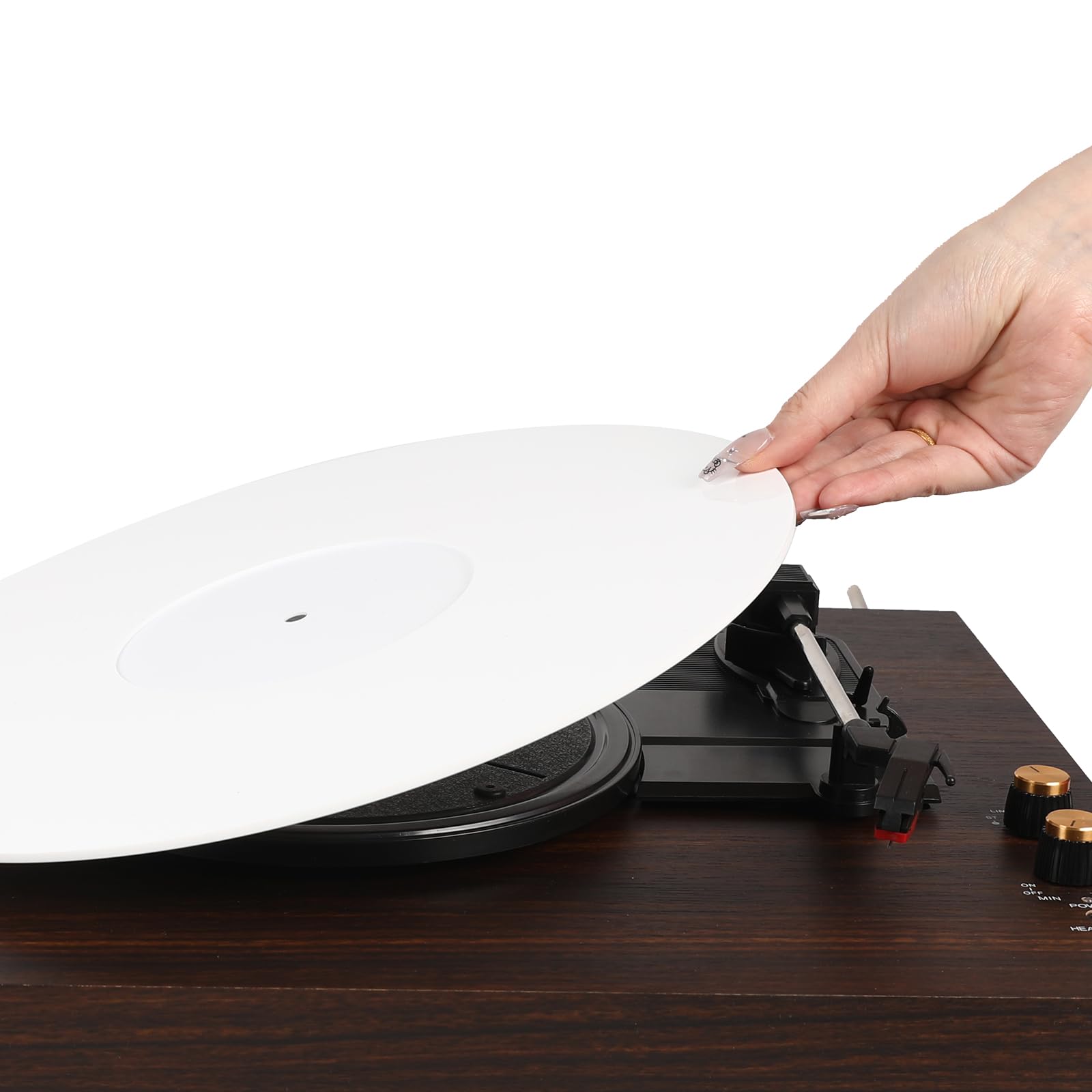 Tapis de feutrine en acrylique pour tourne-disque : 30,5 cm, accessoires pour tourne-disque antistatique, amélioration de la qualité du son, réduction du bruit (blanc)
