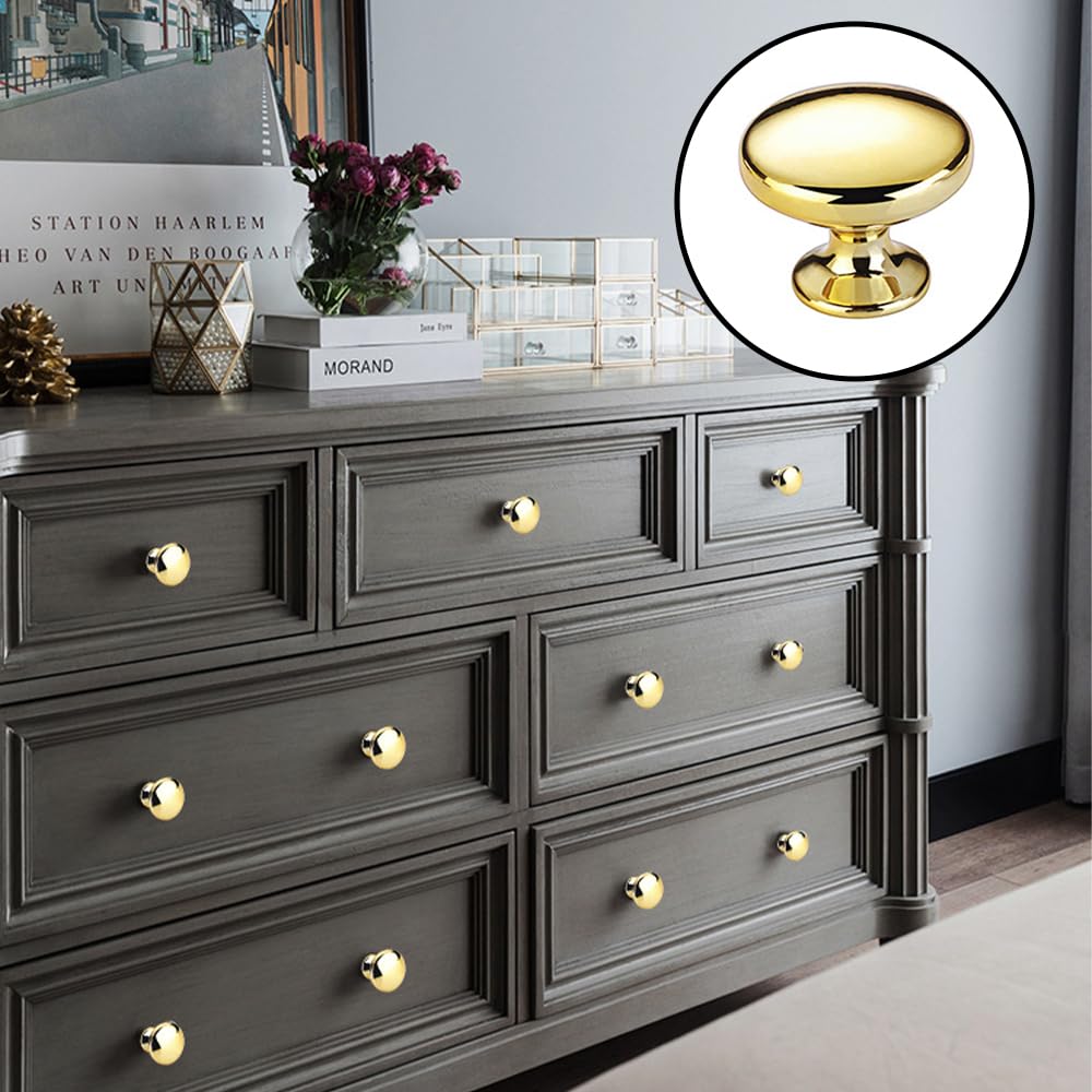 WUJENPEAHT 4 PCS Cabinet Knobs with Screws Round Drawer Wardrobe Handles Gold Door Knobs for Cabinet Drawer Cupboard Wardrobe Furniture - Image 2