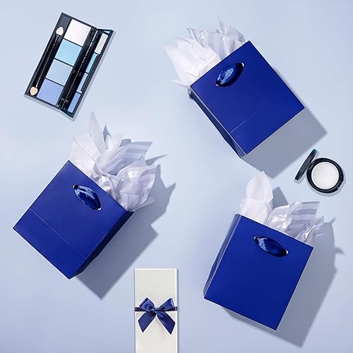 Miniatura 6 de Plauthus Paquete de 16 mini bolsas de regalo azul marino con asas y papel de seda, bolsas de regalo pequeñas de 4.5 pulgadas para artículos