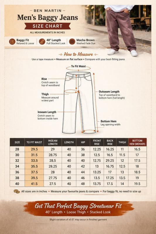 Image of Ben Martin Men Jeans || Baggy Fit Jean's for Man || Loose Fit High Rise Denim || Stretchable Casual Wear Jean,s || Dance Rap Rapping Style Pant for Men || Denim Cotton Jeans (0)