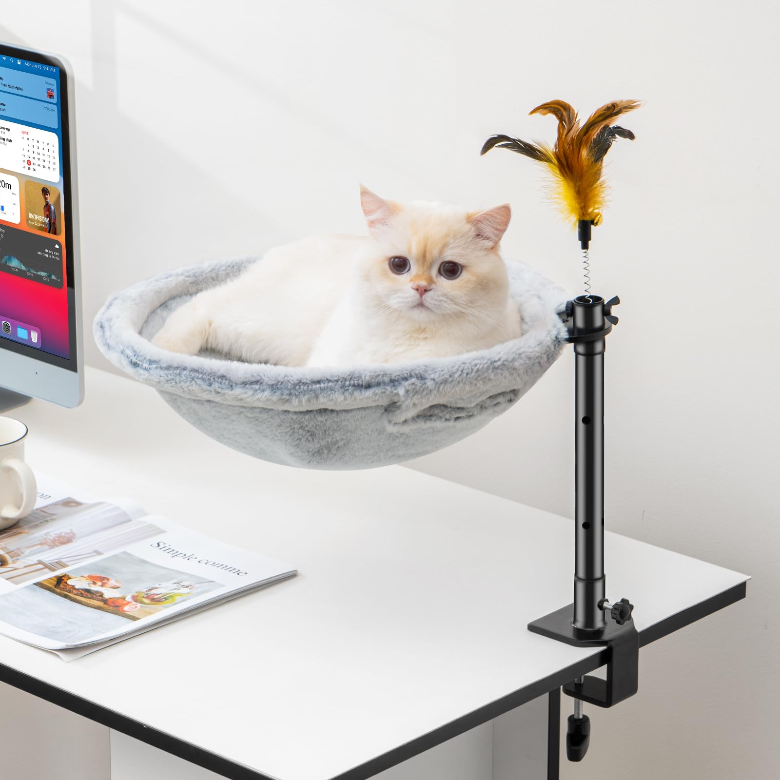 Uross Cat Bed for Desk, 360° Rotatable Adjustable Cat Hammock Bed