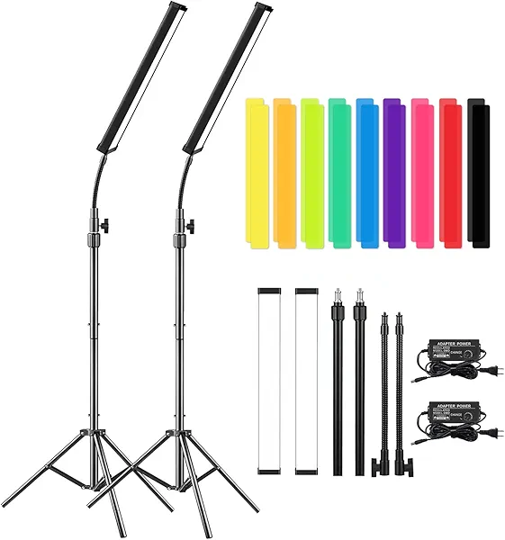 LED Video Light Stick Wand Kit-Photography Lighting with Adjustable Tripod Stand, 9 Color Filters, Gepege 2 Packs 5600K Dimmable Portable Video Studio Lighting for Live Streaming/Portrait/Vlog