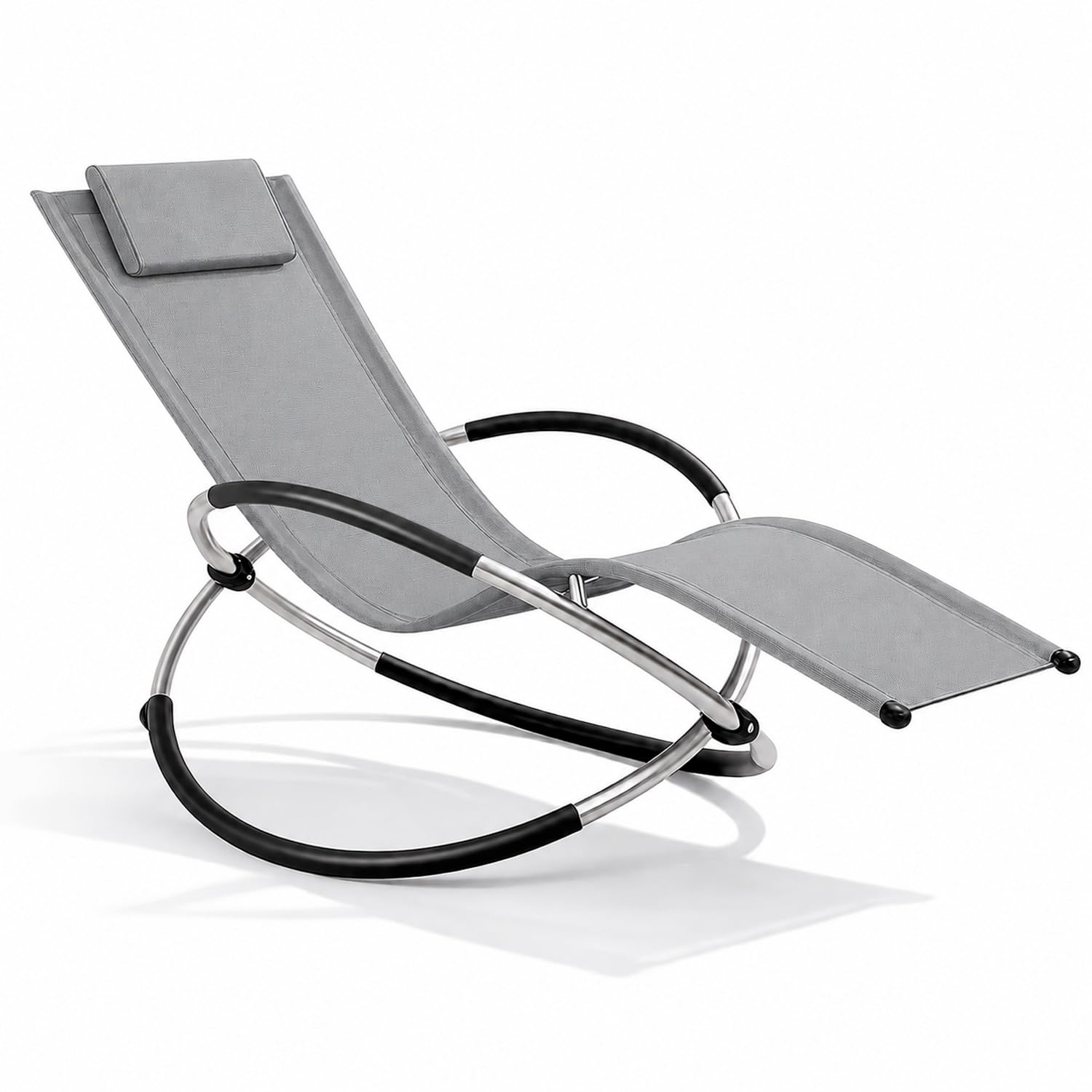 Poltrona Sdraio A Dondolo Basculante Per Giardino E Piscina Con Poggiatesta Removibile Telaio In Metallo Textilene Traspirante Ergonomica Da Esterno 73 x 150 x 93 Cm Grigio