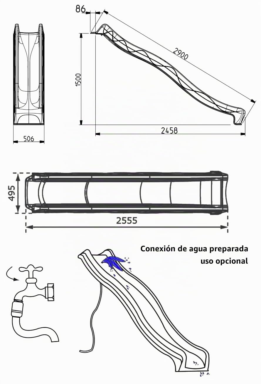 Ondis24 Tobogán de 3 m para niños, tobogán acuático para torre de juego o pendiente a partir de 3 años (rojo lava)