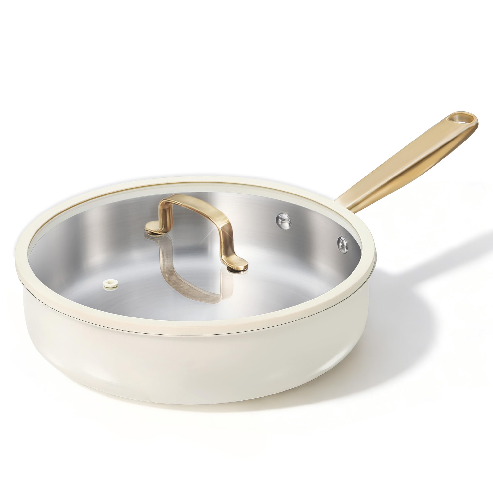 CAROTE 10' Stainless Steel Frying Pan with Lid, Outer Ceramic Layer