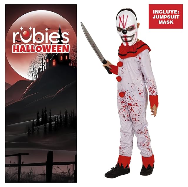 Foto 2 de 5 de Rubies Disfraz Payaso Sanguinario para niño y niña, con Jumpsuit ensangrentado y máscara blanca de payaso
