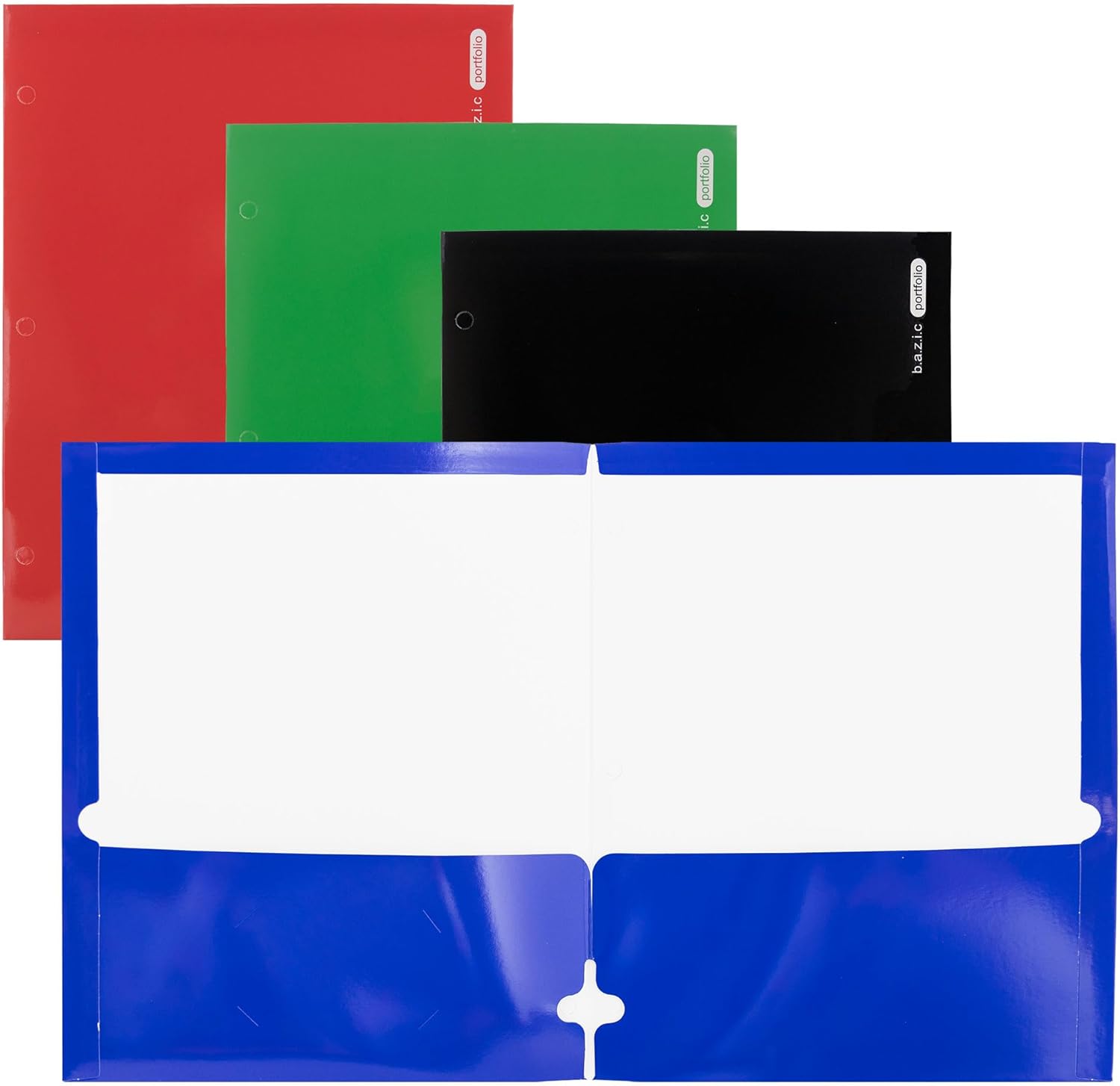 BAZIC Products 2 Pockets Paper File Folder, Laminated Glossy 3 Hole Portfolio, Assorted Classic Colors Letter Size Folders for School Office Business Use, 48-Pack