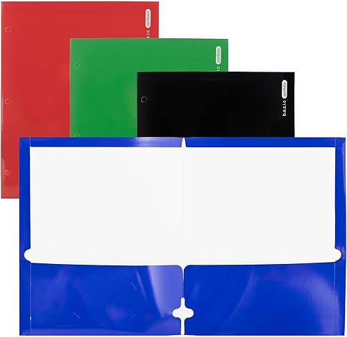 BAZIC - Carpeta de archivo de papel con 2 bolsillos, cartera de 3 agujeros laminada brillante, carpetas de tamaño carta de colores clásicos surtidos