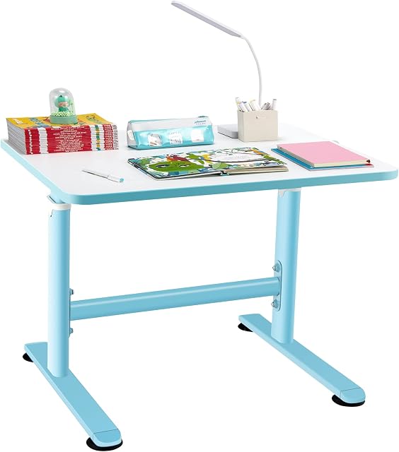 COSTWAY Kids Desk, Height Adjustable Children Study Table with Hand Crank System and Ample Tabletop, Ergonomic Student Desks for 3-10 Years Old Boys & Girls