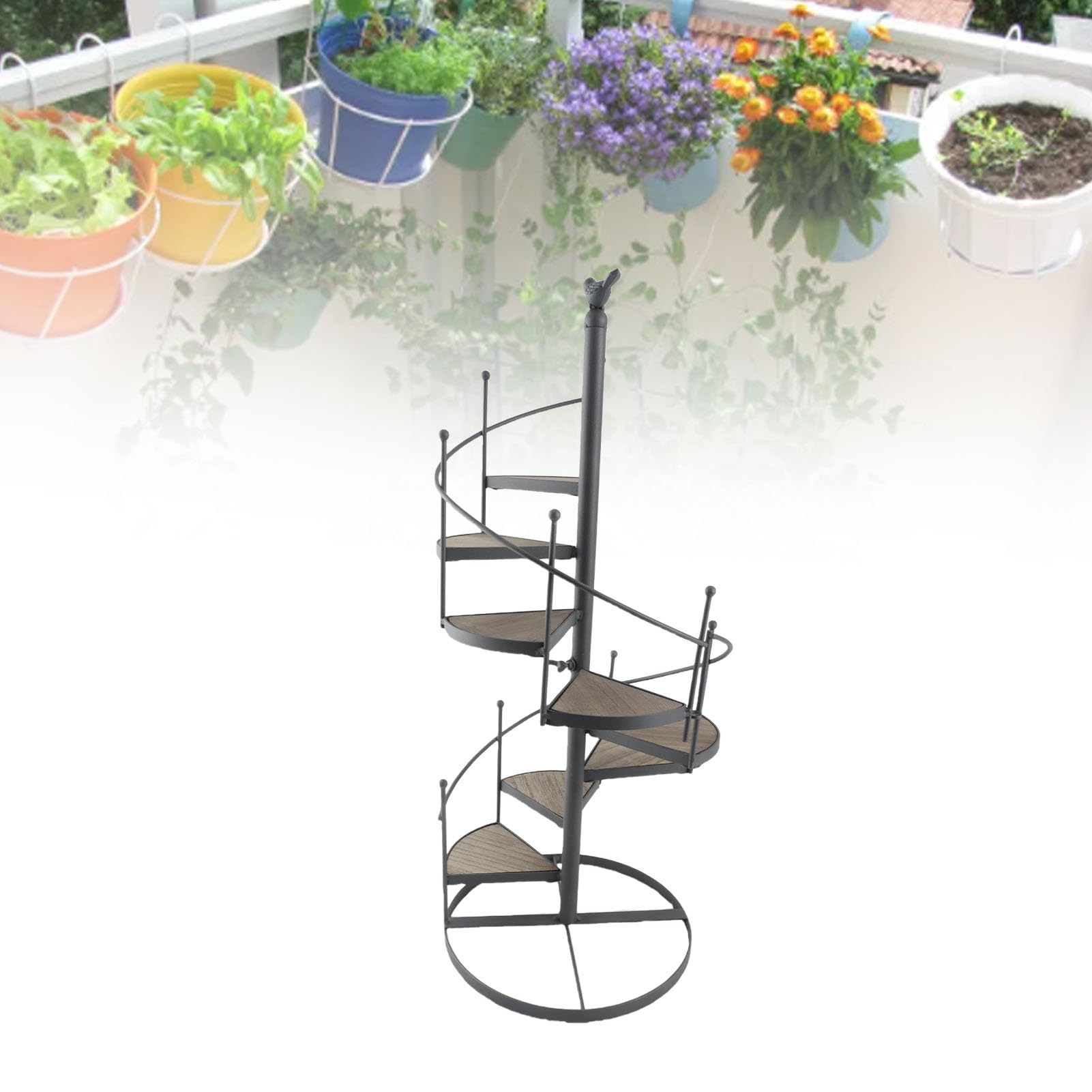 Cocoarm Support Plantes Bois Fer Spirale Moderne, 2 Pièces