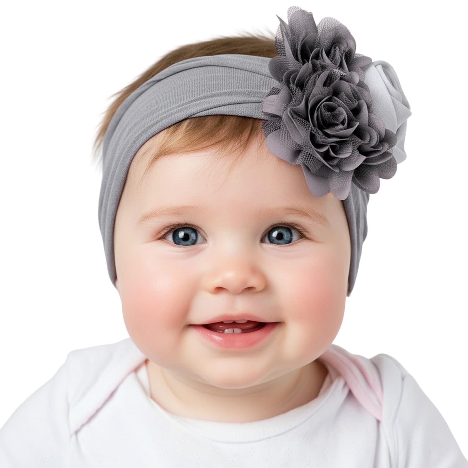 SYGA Baby Headbands Girls Rose Flower Nylon Strechable Hairbands For Newborn Infant Toddlers Kids 0-3 Year (Grey)-image-48