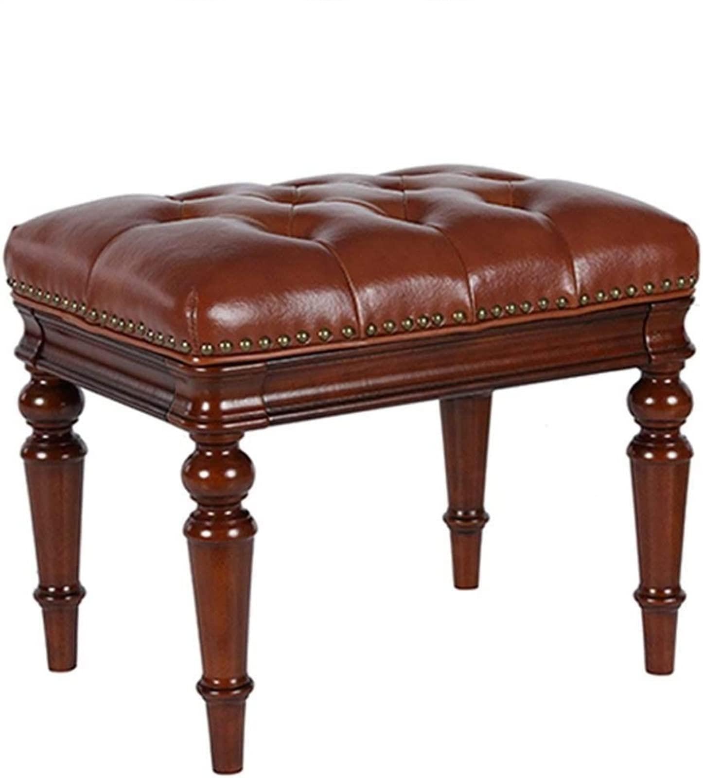 GRDDBZA Vanity Bench with Padded Cushion, Vanity Chair Benches Vanity Leather Dressing Stool Bedroom Solid Wood Dressing Table Stool Vanity Stool, Piano Stool Entrance Stool Real Leather(Brown)