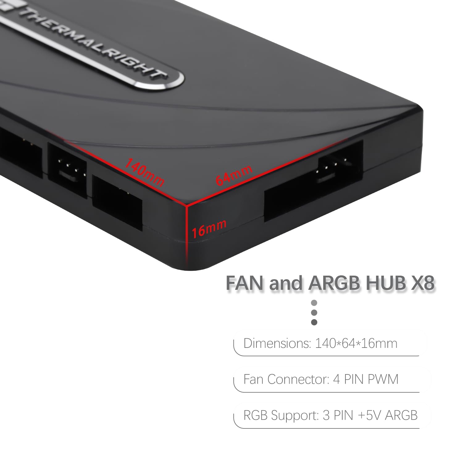 TR-Thermalright TL-Fan e ARGB HUB x8,4pin PWM e 3pin ARGB Interface Hub, facile installazione Fan Controller, supporta 8 gruppi di ventole