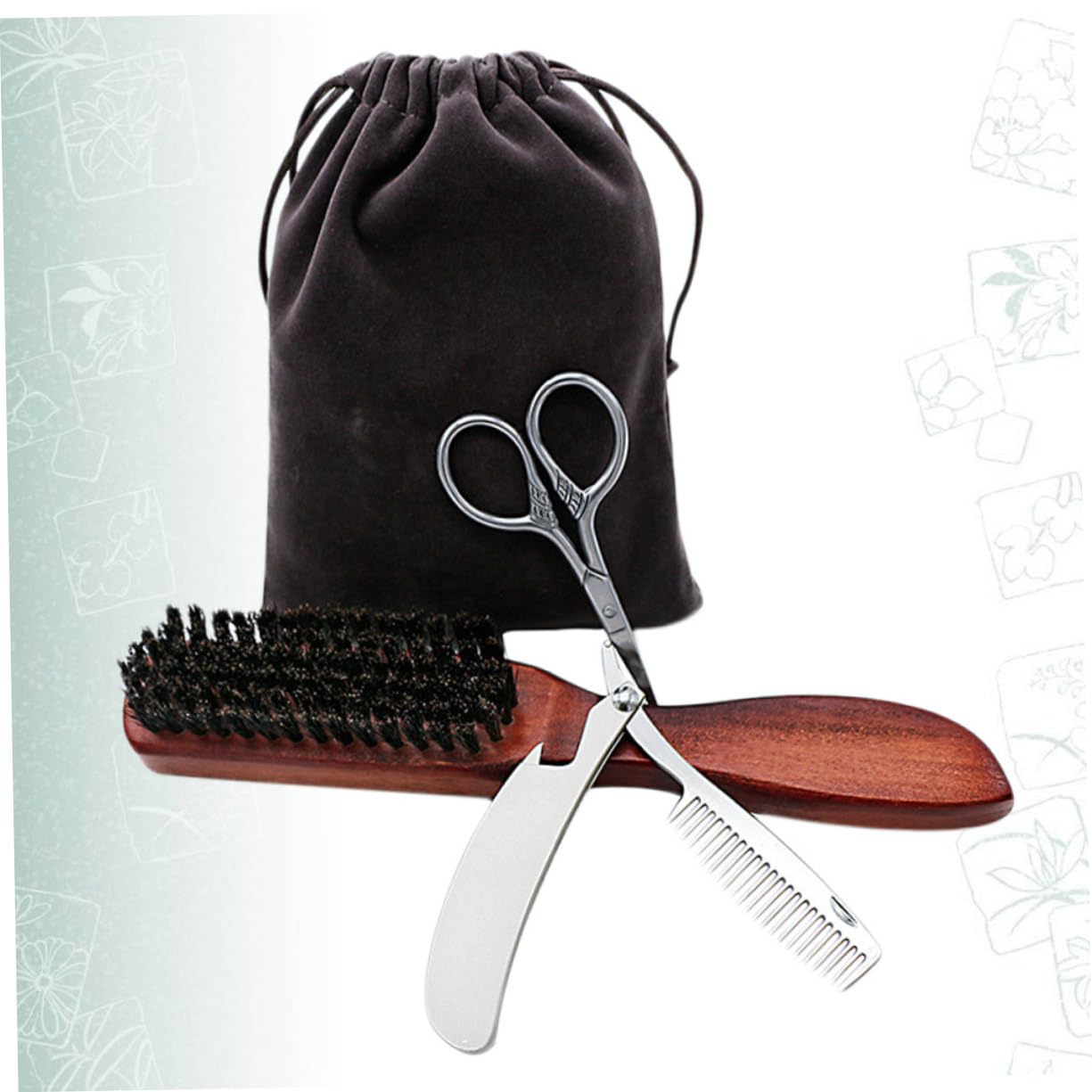Beavorty 3sätze Beard Care Set Tragbares Teiliges Bartpflege-set Mit Bartbürste Und Stoffbeutel Für Herren Einfach Zu Verwenden Transportieren Für Bartpflege