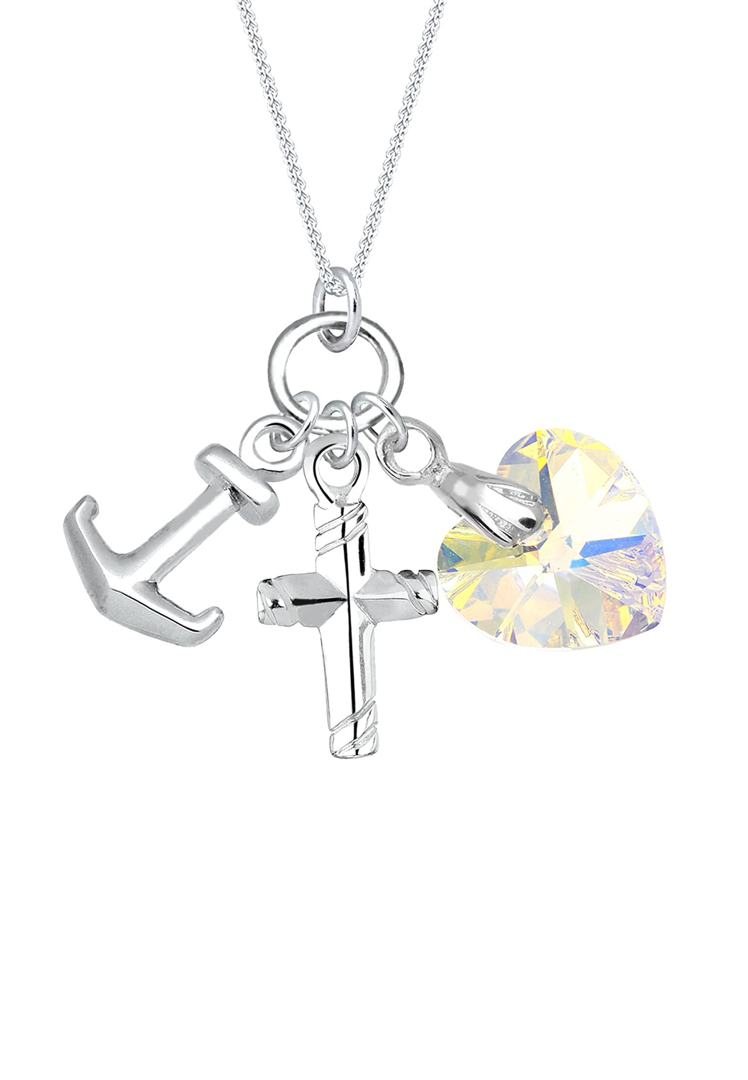 Elli Necklace Women Anchor Heart Cross Pendant Filigrian with Crystals in 925 Sterling Silver