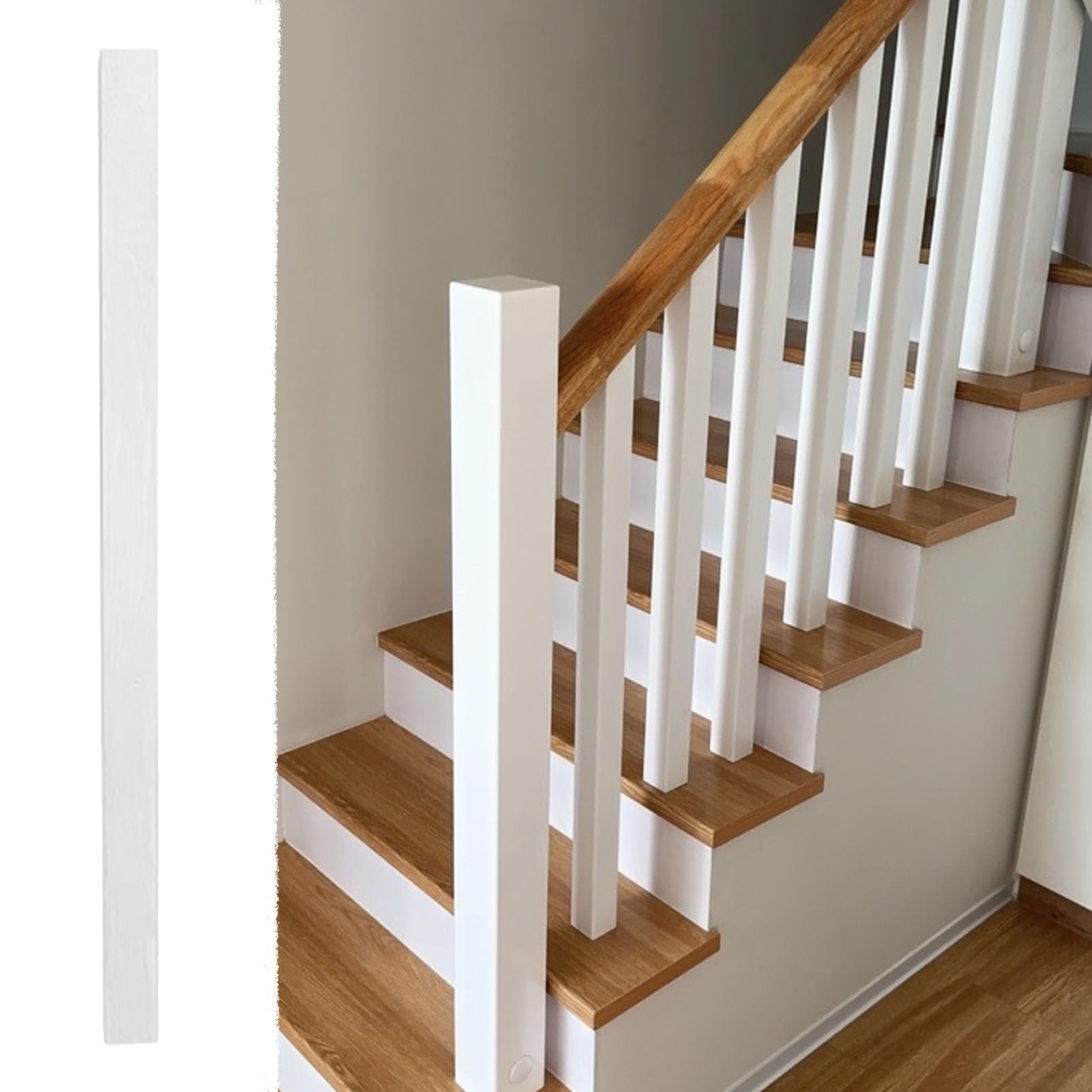 Barandilla Escalera Postes de Balaustre Barandillas de Madera Cuadradas para Escalera de Interior. Barandillas de Escalera de 5,5 X 5,5 cm Lacadas en Blanco(1pc)