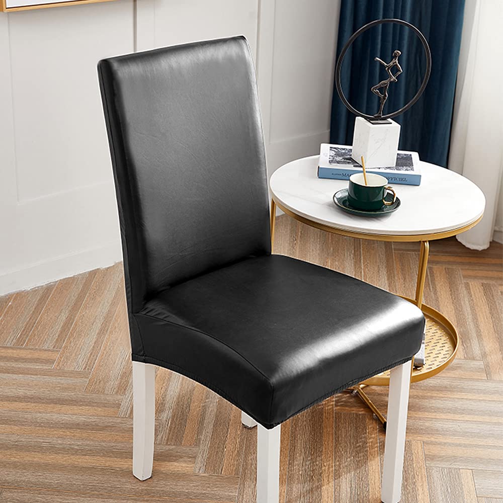 Coprisedie della sedia 2pezzi/1pezzi PU Cuoio Della Sedia Da Pranzo Copertura Elastica Sedia Copertura Hotel Sala riunioni Impermeabile Chair Covers(2 pezzi, nero)