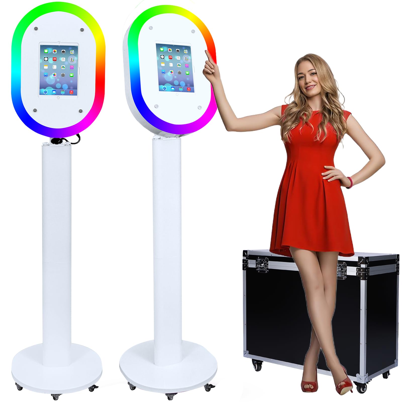 Portable Photo Booth Machine Compatible with iPad 10.2" 10.5" 10.9" 11" 12.9" 13",Metal Selfie Station photobooth Machine,RGB Ring Light,Custom Logo,for Parties Wedding Rental (Flight Case)