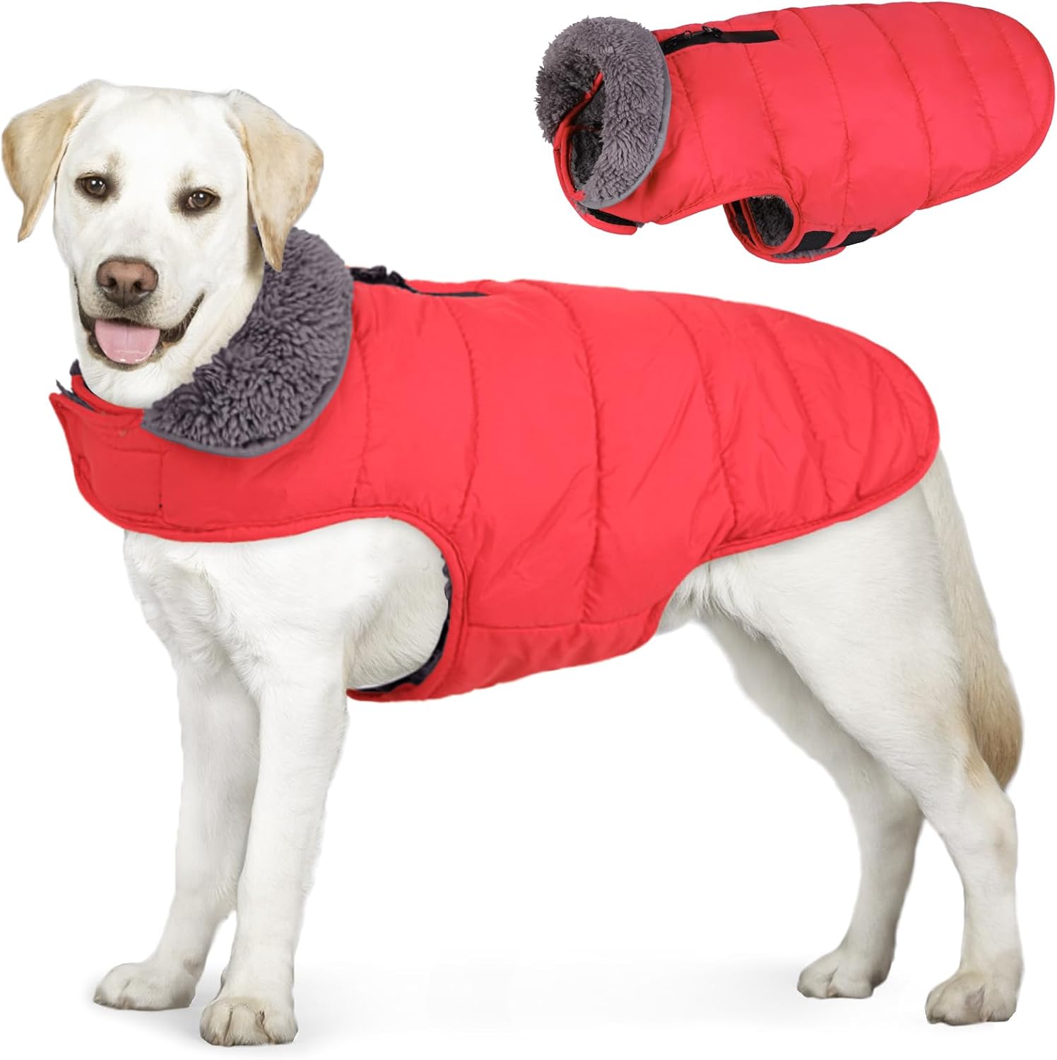 AOFITEE Dog Coat, Winter Dog Jacket with Zippered Leash