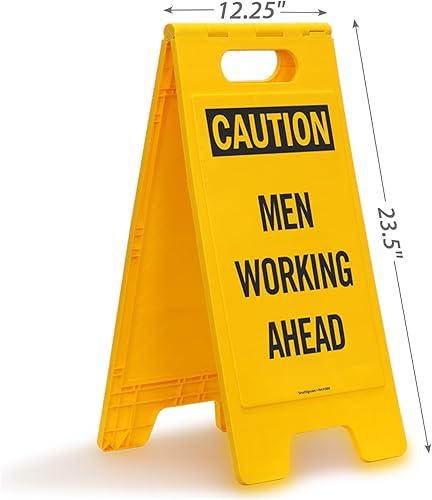 Miniatura 3 de SmartSign SF-0307-FB-25x12 "Caution - Men Working Ahead" - Cartel plegable para suelo  25" x 12" plástico negro sobre amarillo