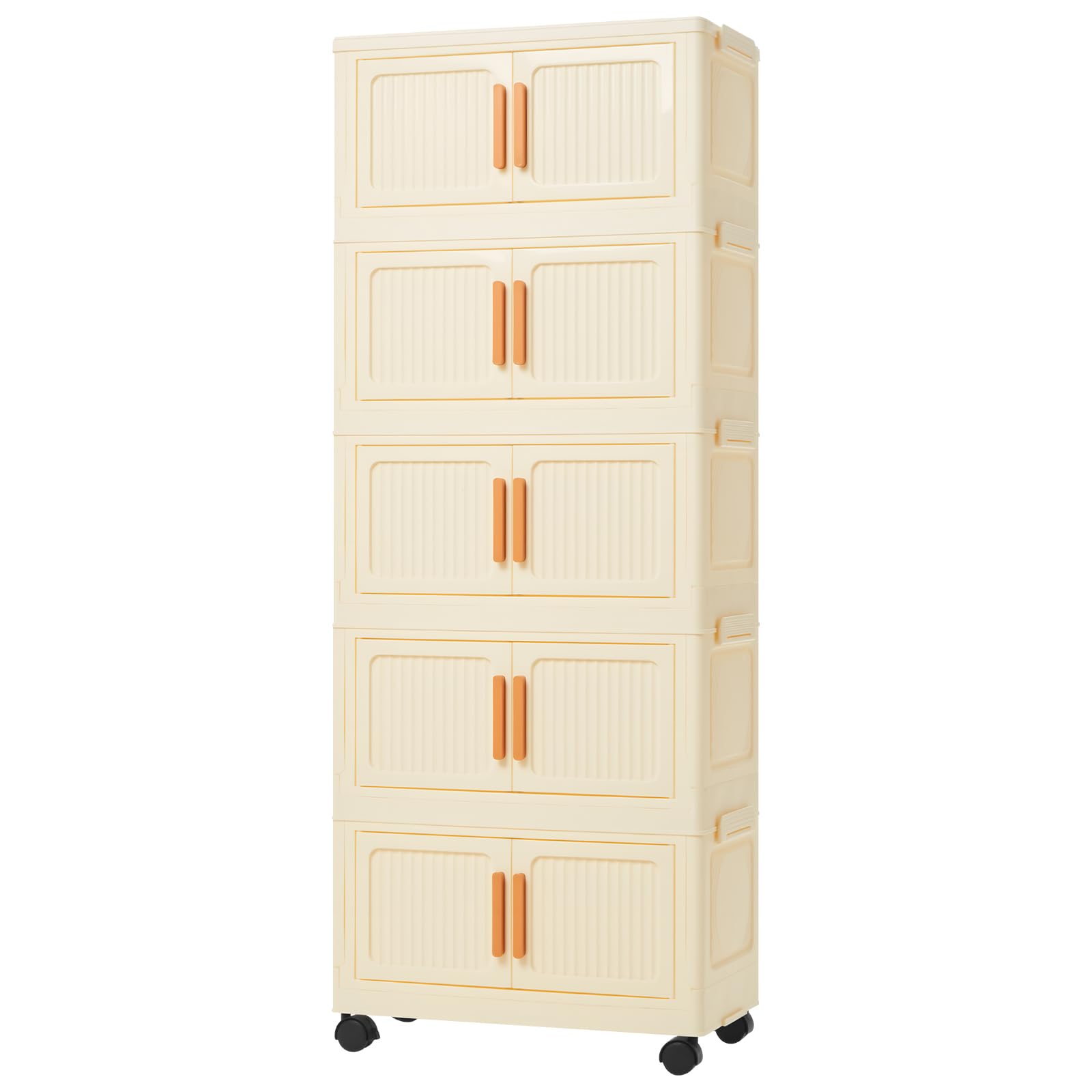 Y.H BLISSHAVEN Storage Boxes with Lid, 3/4/5-Tier Plastic Stackable Storage Cabinet, Folding Collapsible Bins with Wheels, Storage Organizer for Bedroom Living Room Office (5-Tiers)