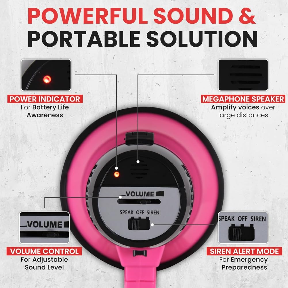GK SOUND Kit Set para Pyle PMP24PK 1 megáfono Rosa de 20 vatios máx. hasta 350 Metros con Sirena incorporada para Uso Interior y Exterior, 1 Pieza