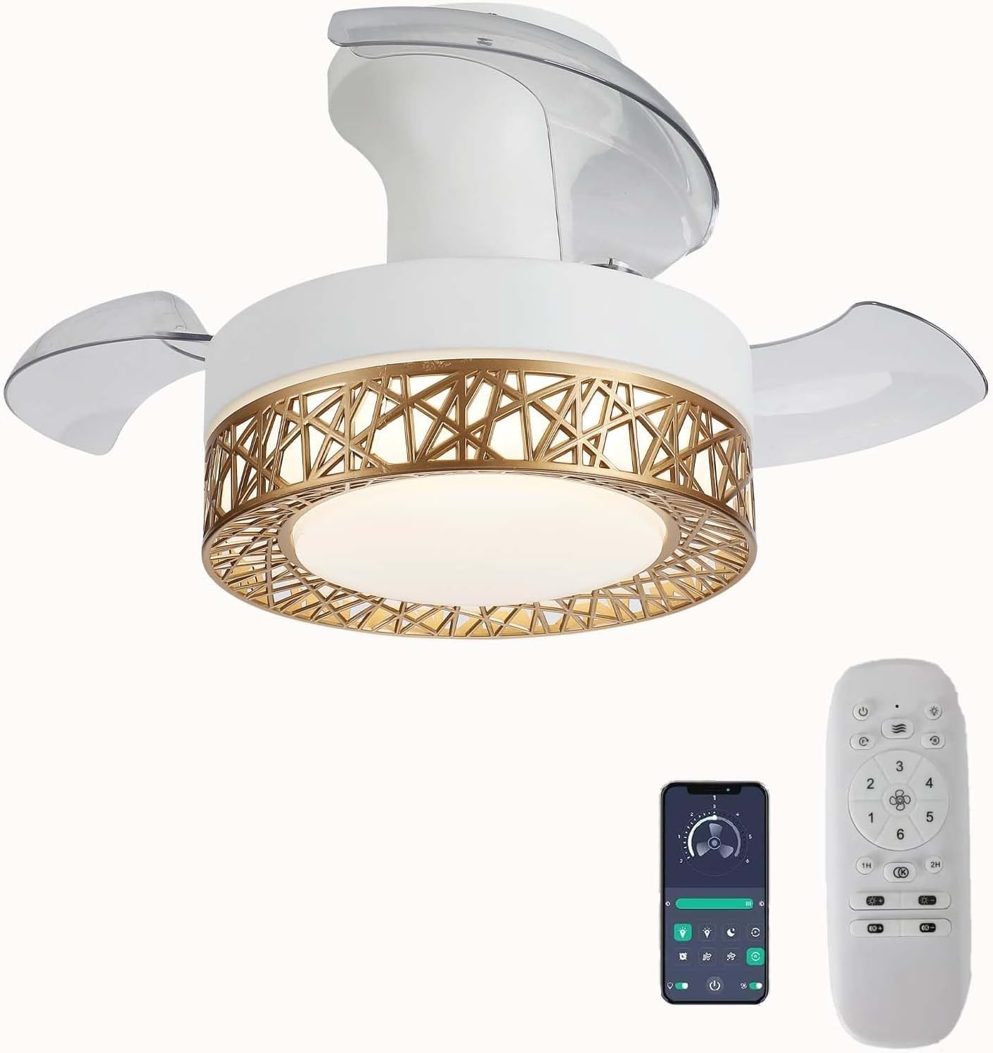 Ventilador de techo para sala de estar con iluminación LED y control remoto para el hogar