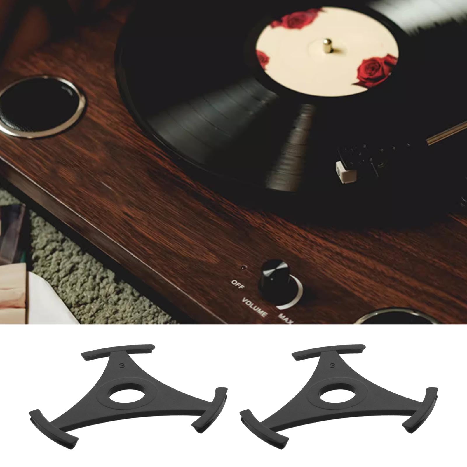 EMSea Lot De 2pcs Adaptateurs De Platine Vinyle 45 TR/Min Pour Disque Vinyle 7 Pouces Adaptateur De Trou Central Diamètre 38 Mm épaisseur 6,8mm Distance Du Trou Central 7mm Noir