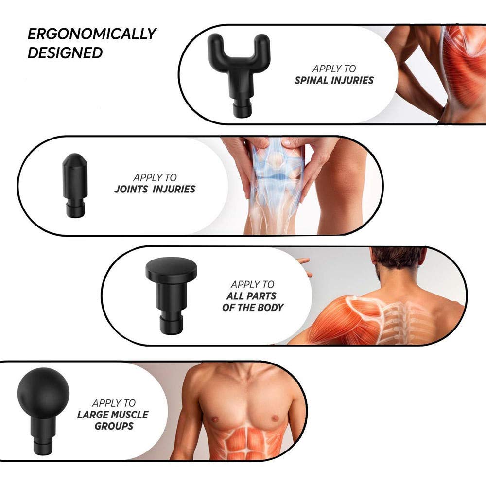 Pistolet de Massage Musculaire Silencieux à 6 Vitesses, soulagement des douleurs et Massage Sportif, Relaxation, 4 têtes, amincissement du Corps