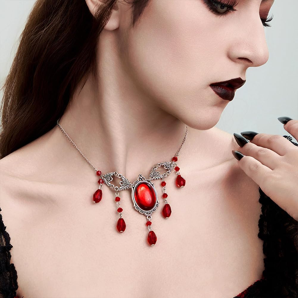 Halloween Red Necklace and Earrings Sets Gothic Jewelry Halloween Costume Accessories Punk Jewelry Accessories For Women - Image 2