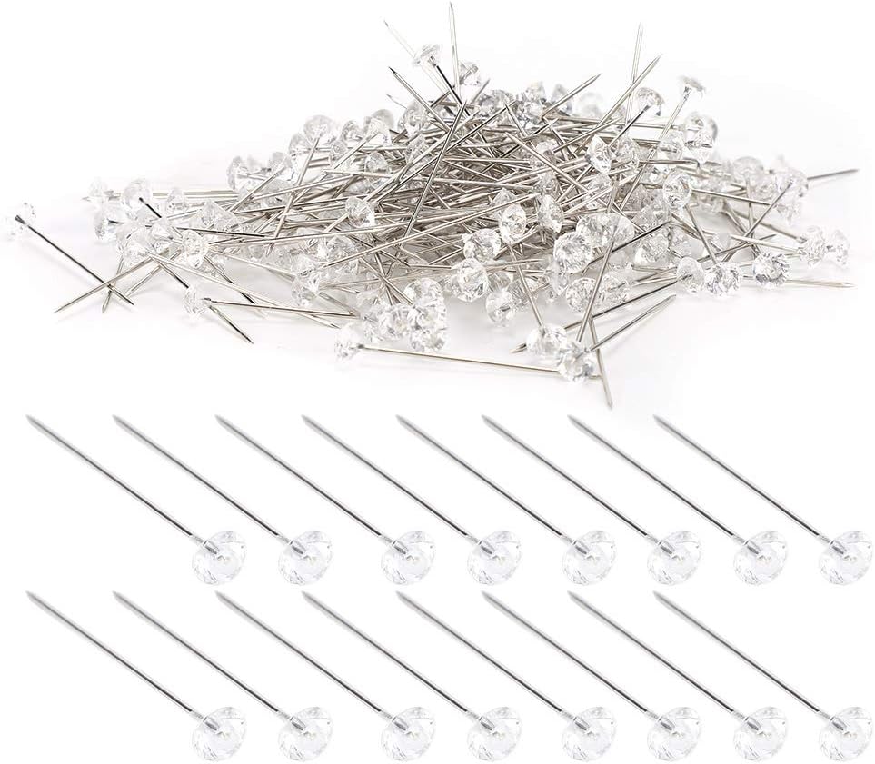 200PCS Crystal Head Needle, Wedding Dress Straight Pins Straight Needles Pins Straight Head Pins Transparent Flower Bouquet Pins for Wedding Flower Decorations