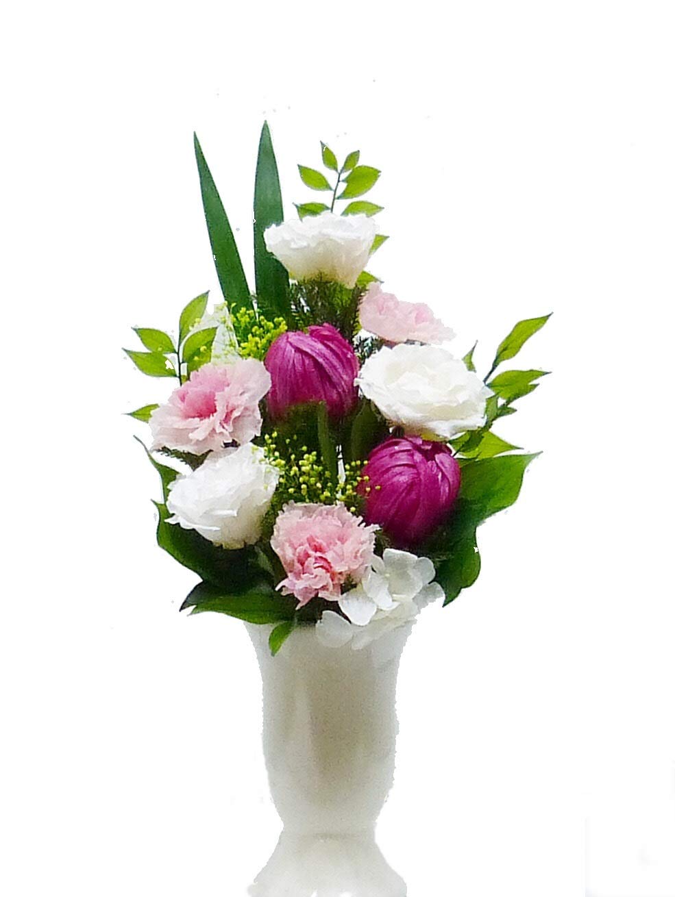 ♛°人気の蓮シングル仏花♤° ボリューミーなコンパクトサイズ ♬ 花器付き♪ Amazon｜山久 造花 仏花 ハスの花束一対 ピンク 約50cm シルク