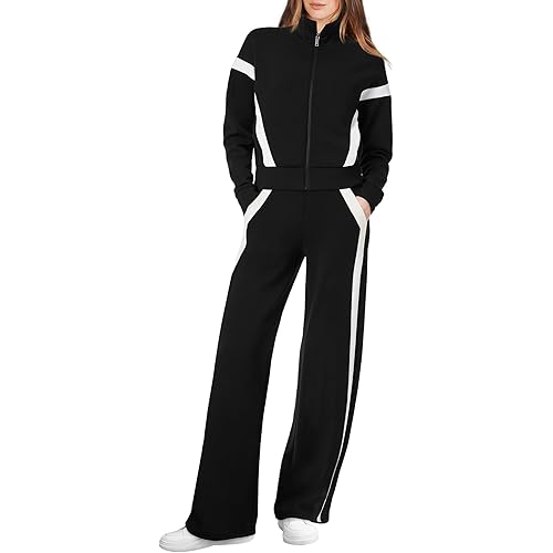 XIEERDUO Lounge Sets for Women 2024 Sweatsuit 2 Piece Outfits Sweatshirt Wide Leg Sweatpant Tracksuit Matching Set
