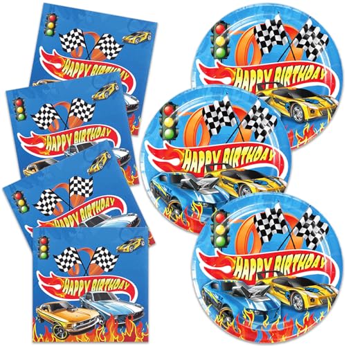 40Pcs Hot Cars Plates and Napkins Hot Cars Party Favors Hot Cars Birthday Party Decorations for Boys Race Car Birthday Party Decorations Serve 20 Guests