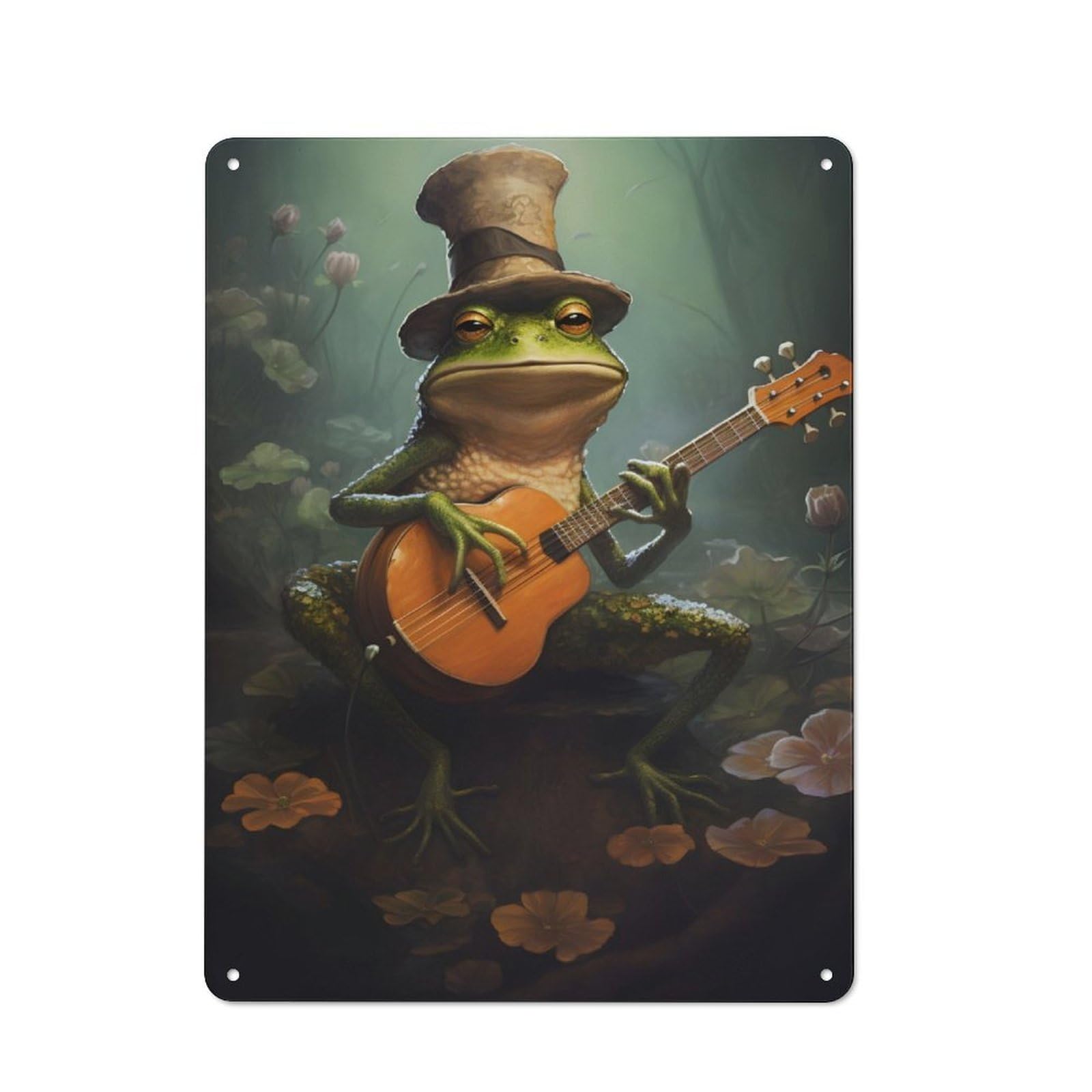 Junmoney Frog Playing Guitar 40X30cm Rustic Metal Sign With For Guest Room Or Hallway, For Vintage Wall Decor Fans, For Metal Sign Collectors