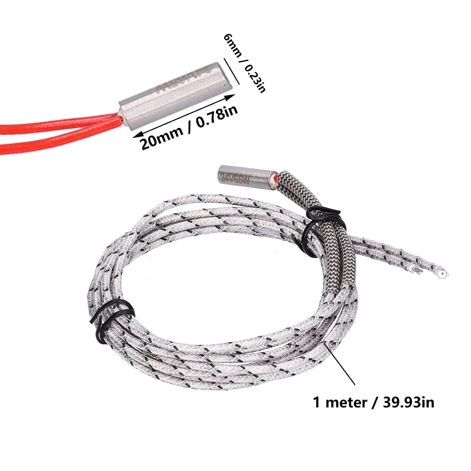 review Fafeicy 1 Meter Heater Wire, Cartridge Heating Tube, with 304 Stainless Steel Heating Head, 6x20mm 65W 24V, for V6 J Head Extruder 3D Printer Parts, Heater