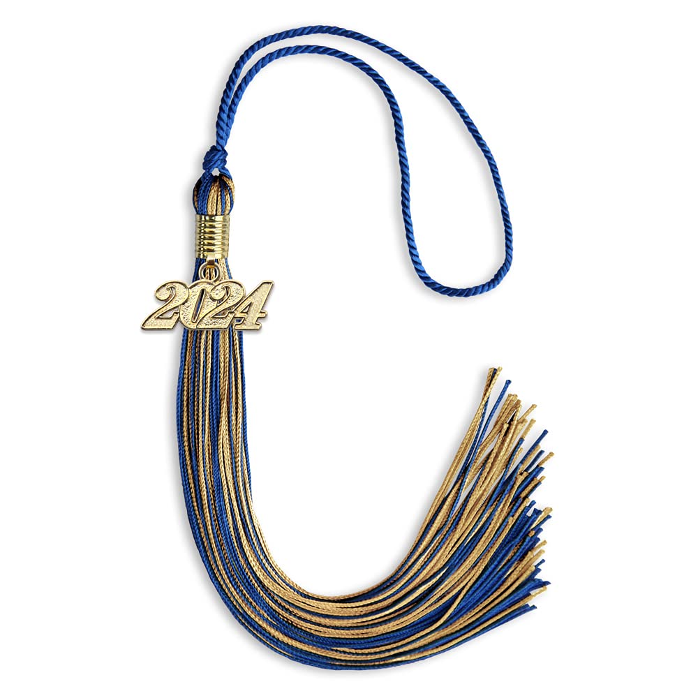 Endea Graduation Mixed Double Color Tassel with Gold Date Drop (Royal Blue/Antique Gold, 2024)