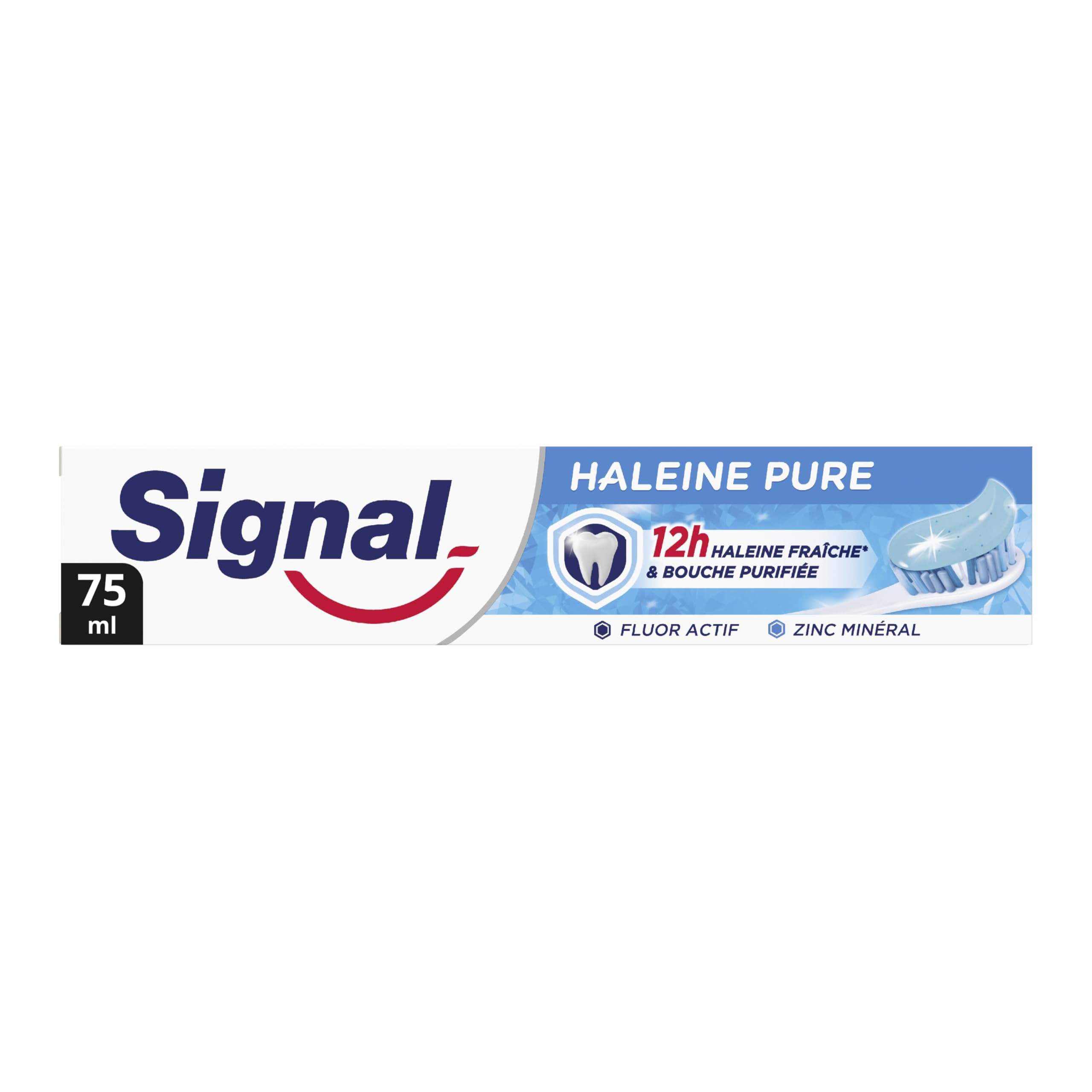 Signal - Dentifrice Haleine Pure - 12h d'haleine fraiche - Bouche purifiée - 95% d'ingrédients d'origine Naturelle - 75ml
