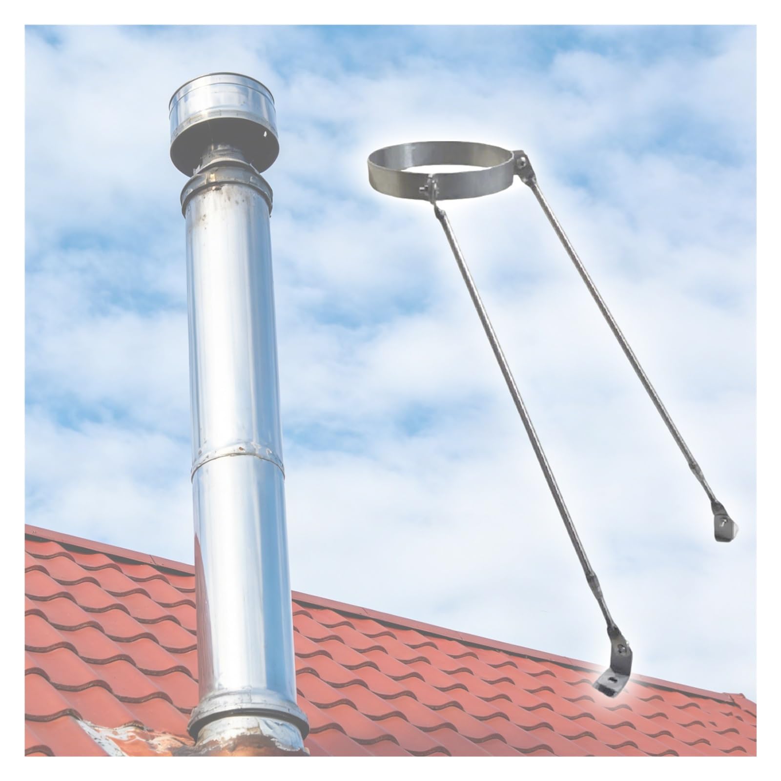 ERRULAN Soporte para Chimenea Kit Soporte Universal para Tubo de Chimenea Soporte Pared, Tubo Estufa diámetro extendido Kit Soportes Techo Acero Inoxidable(Dia 3 4/5"(95mm))