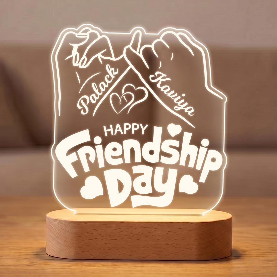 Fashionury Personalized Acrylic LED Name Lamp with Wooden Base | Happy Friendship Day Printed Name Frame Night Light | Birthday Rakhi Return Gift for Best Friend, Bestie Sister | USB Warm Table Lamp-image-37