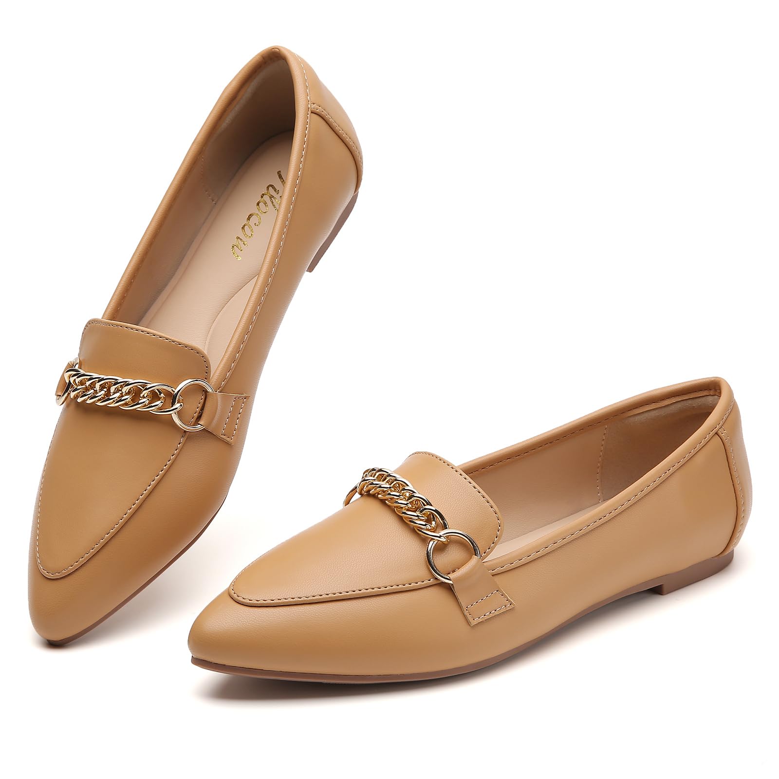Tilocow Pointed Toe Flats Loafers for Women Dress Shoes for Work Office | Slip on Loafer,Comfortable &amp; Lightweight,Metal Chain,Business Casual, Memory Foam
